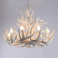 Bare Bulb Antler Chandelier Country Style White Resin Light - Rebooters