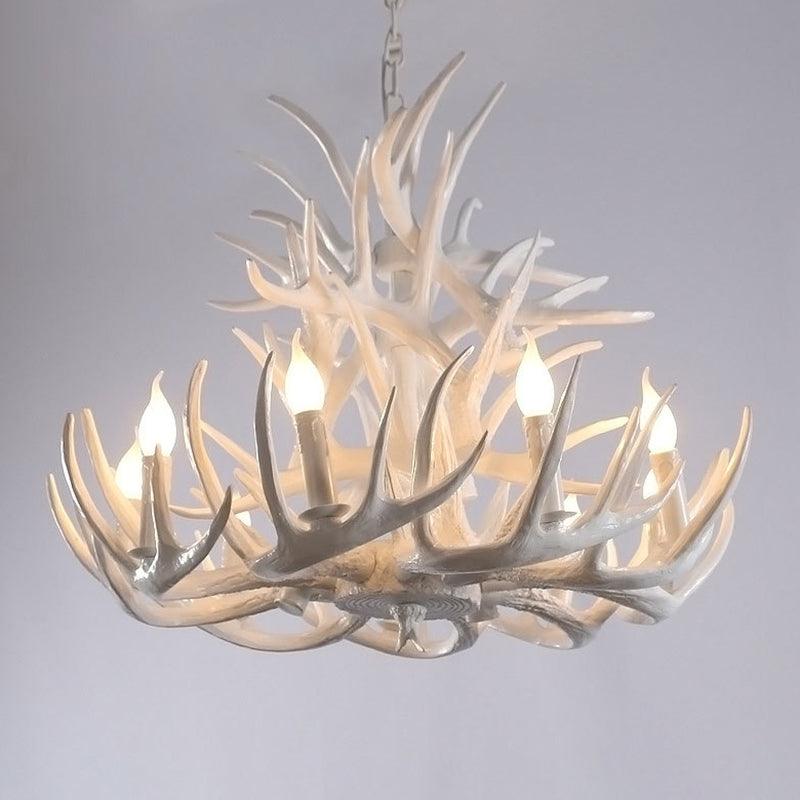 Bare Bulb Antler Chandelier Country Style White Resin Light - Rebooters