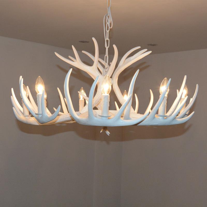 Bare Bulb Antler Chandelier Country Style White Resin Light - Rebooters