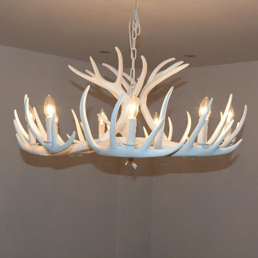 Bare Bulb Antler Chandelier Country Style White Resin Light - Rebooters