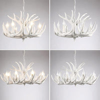 Bare Bulb Antler Chandelier Country Style White Resin Light - Rebooters