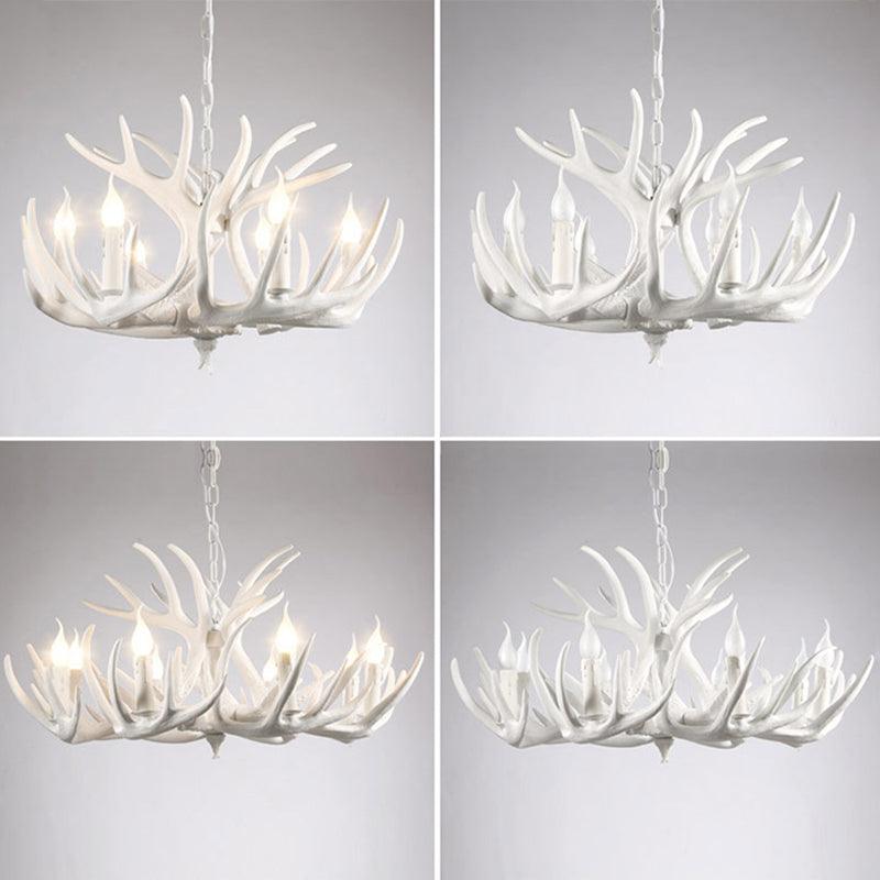 Bare Bulb Antler Chandelier Country Style White Resin Light - Rebooters