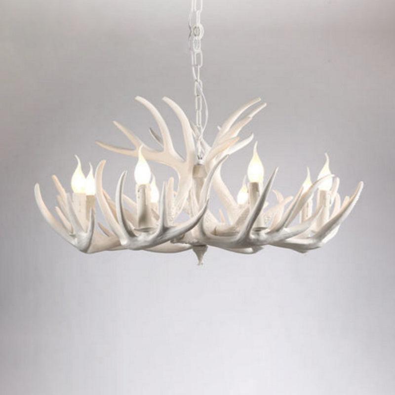 Bare Bulb Antler Chandelier Country Style White Resin Light - Rebooters