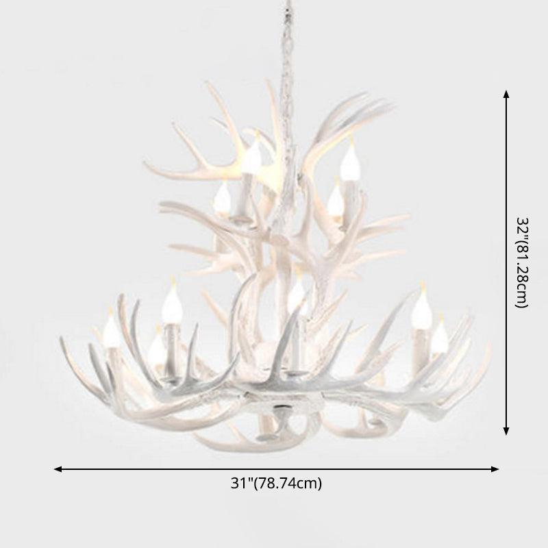 Bare Bulb Antler Chandelier Country Style White Resin Light - Rebooters