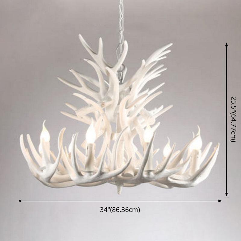 Bare Bulb Antler Chandelier Country Style White Resin Light - Rebooters