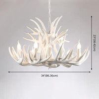 Bare Bulb Antler Chandelier Country Style White Resin Light - Rebooters