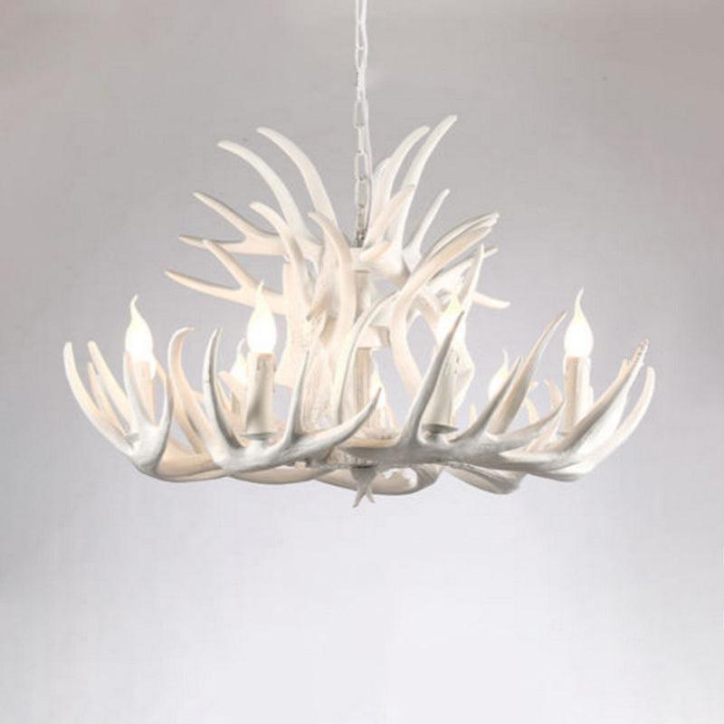 Bare Bulb Antler Chandelier Country Style White Resin Light - Rebooters
