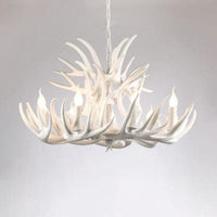 Bare Bulb Antler Chandelier Country Style White Resin Light - Rebooters