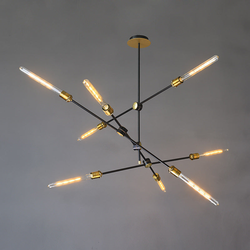 Black And Gold Spoke Chandelier Industrial Loft Metal Light - Rebooters