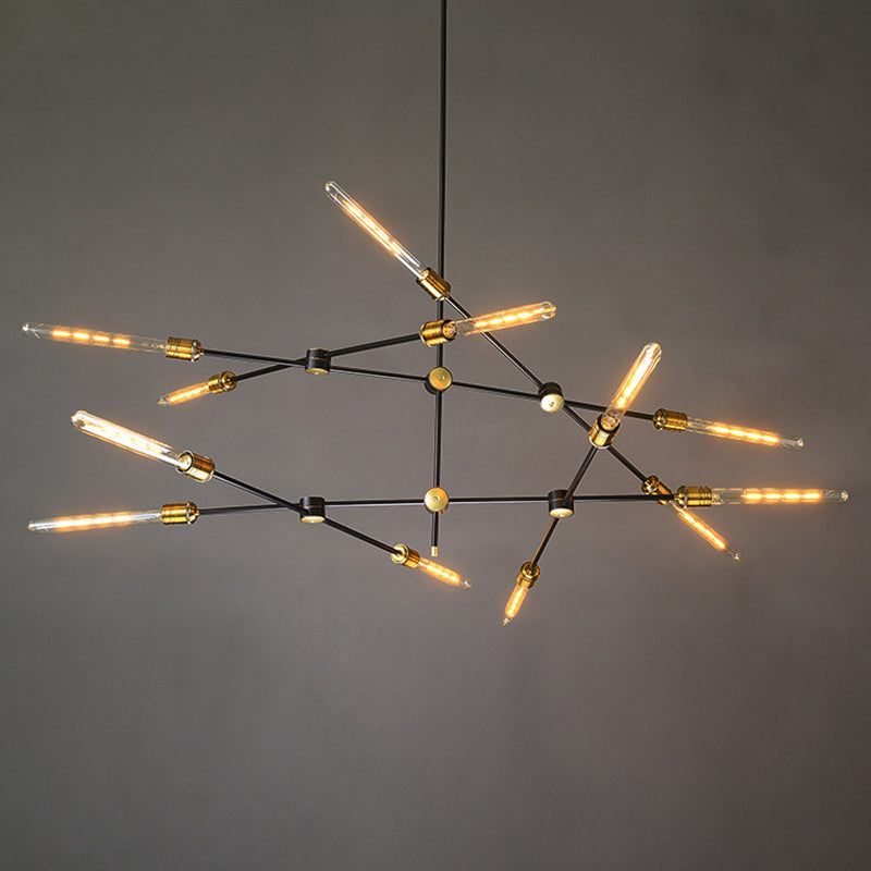 Black And Gold Spoke Chandelier Industrial Loft Metal Light - Rebooters