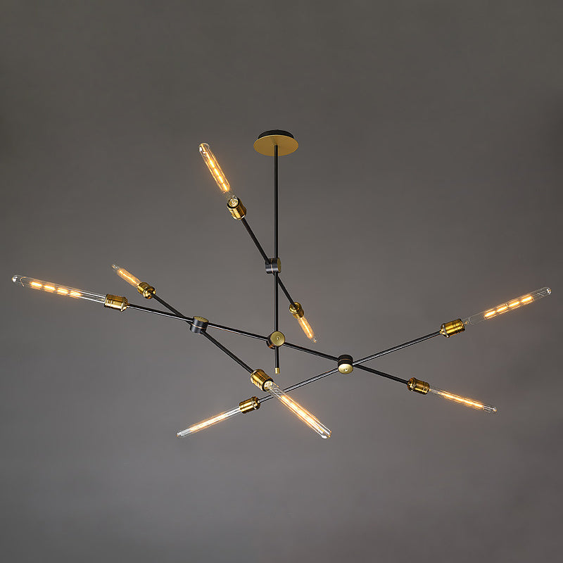 Black And Gold Spoke Chandelier Industrial Loft Metal Light - Rebooters