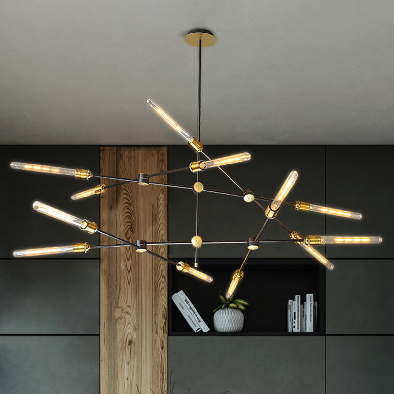 Black And Gold Spoke Chandelier Industrial Loft Metal Light - Rebooters