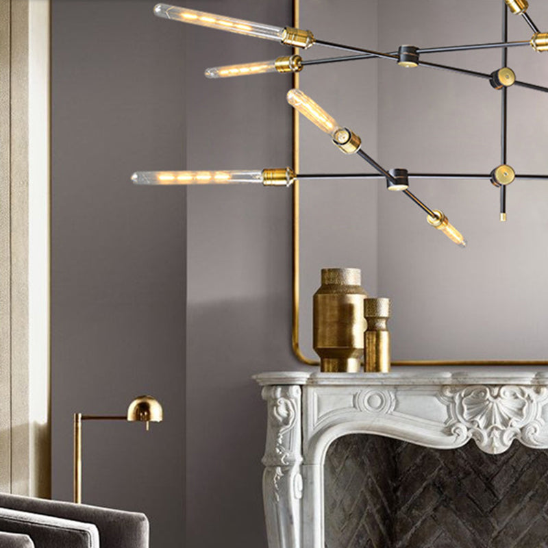 Black And Gold Spoke Chandelier Industrial Loft Metal Light - Rebooters