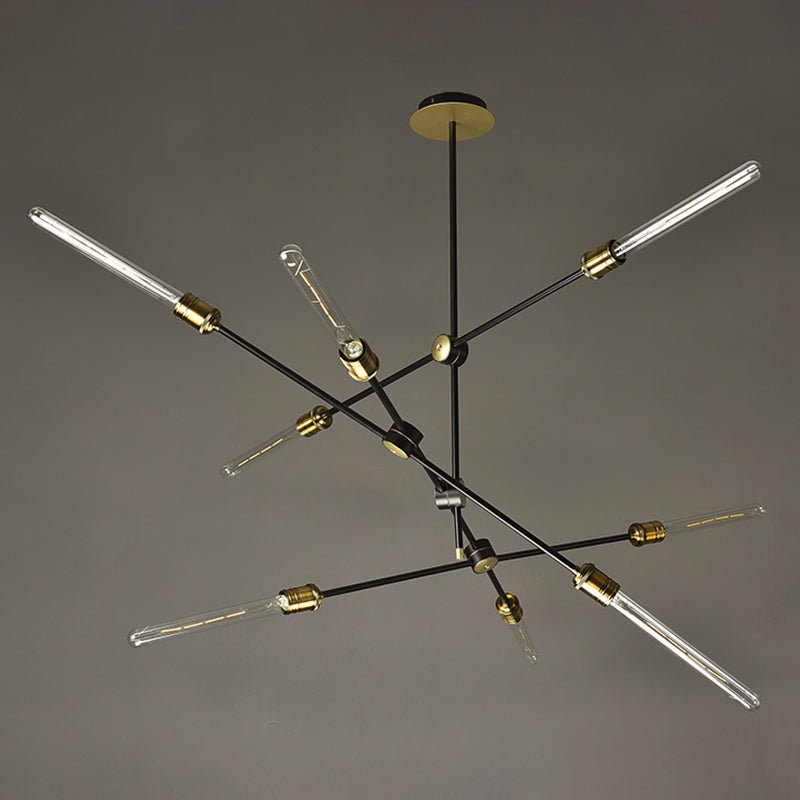 Black And Gold Spoke Chandelier Industrial Loft Metal Light - Rebooters