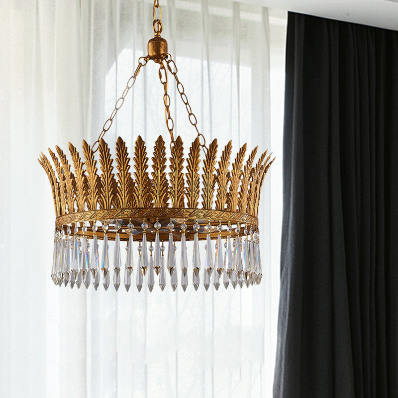 Brass Round Chandelier Lamp Traditional Metal and Crystal 4/6 Lights Living Room - Rebooters