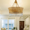 Brass Round Chandelier Lamp Traditional Metal and Crystal 4/6 Lights Living Room - Rebooters