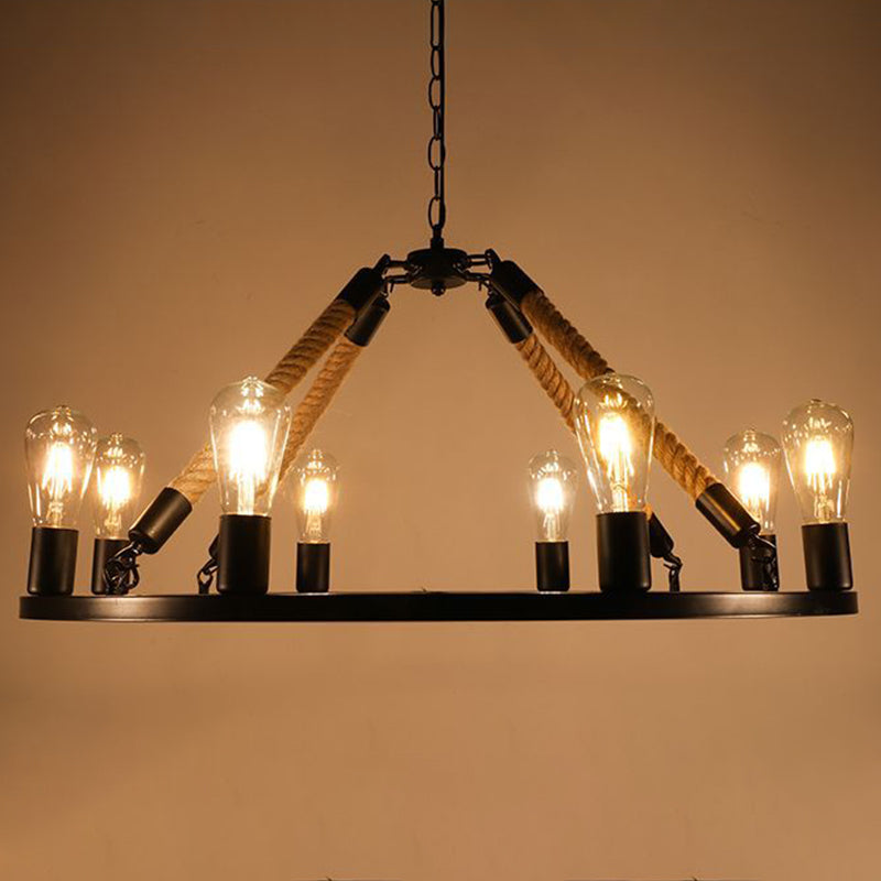 Industrial Art Rope Hanging Chandelier Light Black Metal - Rebooters