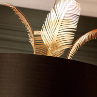 6 Lights Ceiling Light Country Drum Fabric Hanging Chandelier in Black for Dining Room with Leaves Deco - Rebooters