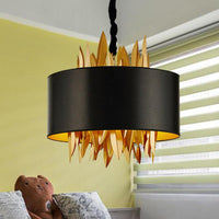 4 Lights Fabric Chandelier Lamp Country Black Round Dining Room - Rebooters