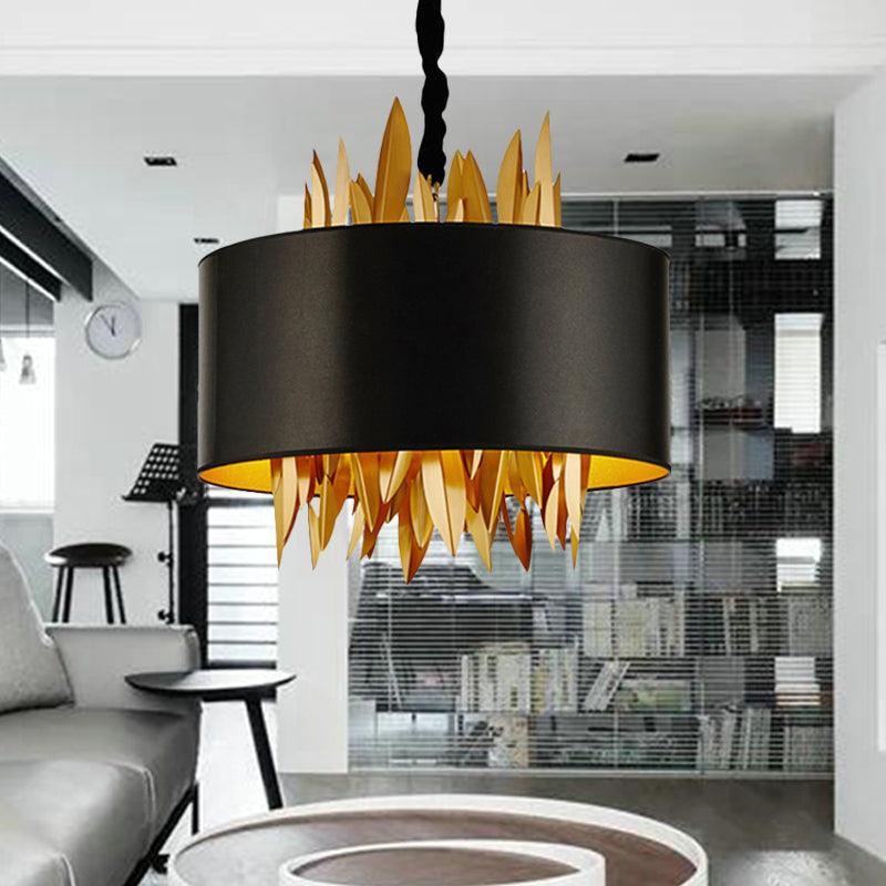 4 Lights Fabric Chandelier Lamp Country Black Round Dining Room - Rebooters