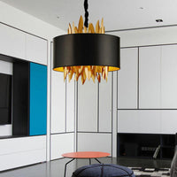 4 Lights Fabric Chandelier Lamp Country Black Round Dining Room - Rebooters