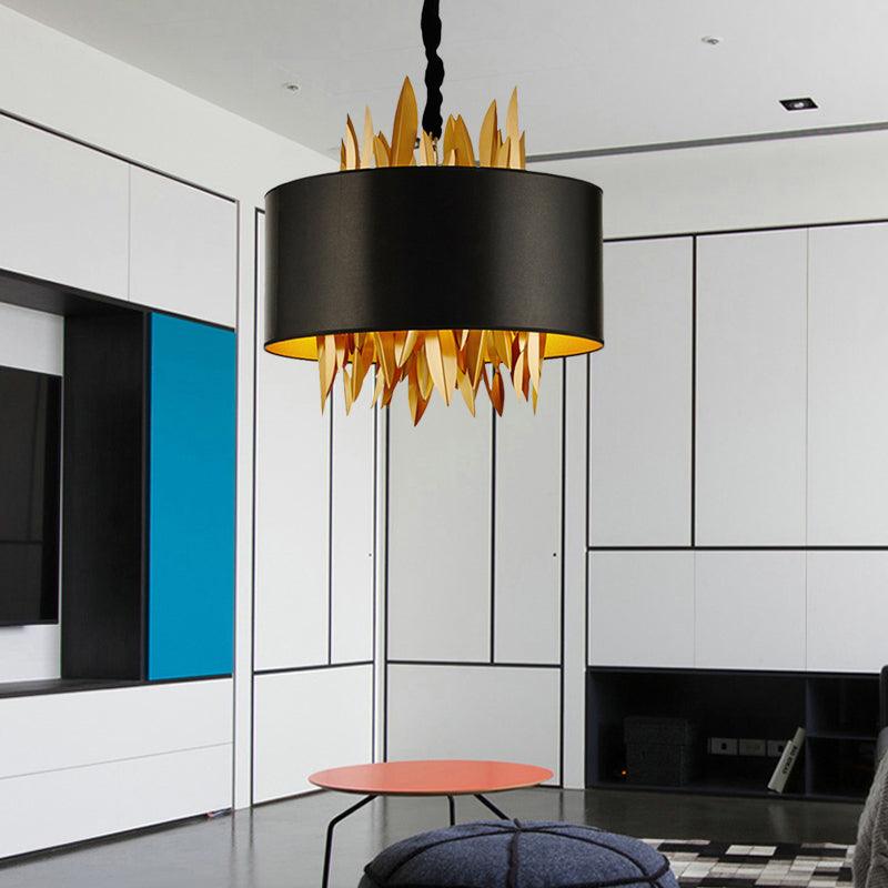 4 Lights Fabric Chandelier Lamp Country Black Round Dining Room - Rebooters