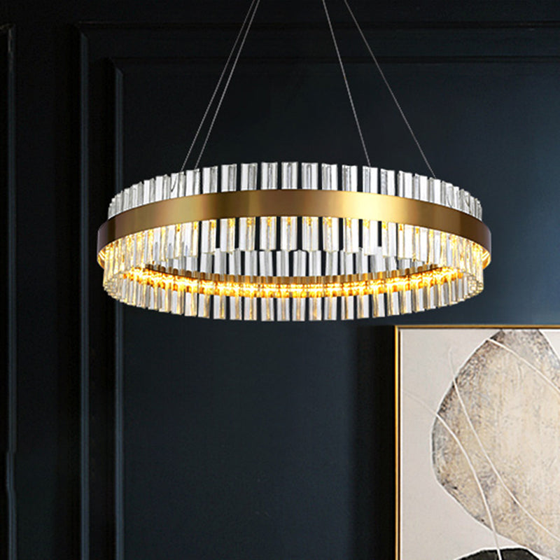 Circular Chandelier Light Postmodern Crystal Rod Gold LED Hanging Ceiling Light - Rebooters