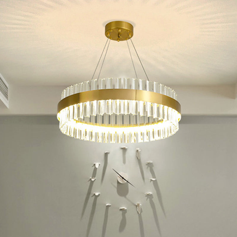 Circular Chandelier Light Postmodern Crystal Rod Gold LED Hanging Ceiling Light - Rebooters