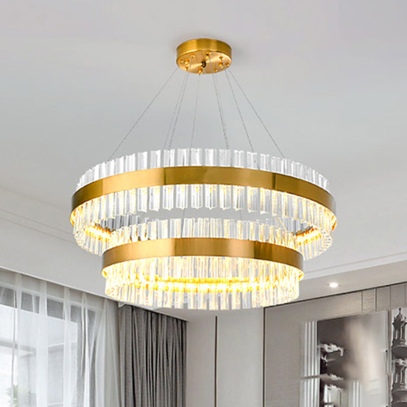 2 Tiers Living Room Hanging Lamp Three Side Crystal Rod LED Light - Rebooters