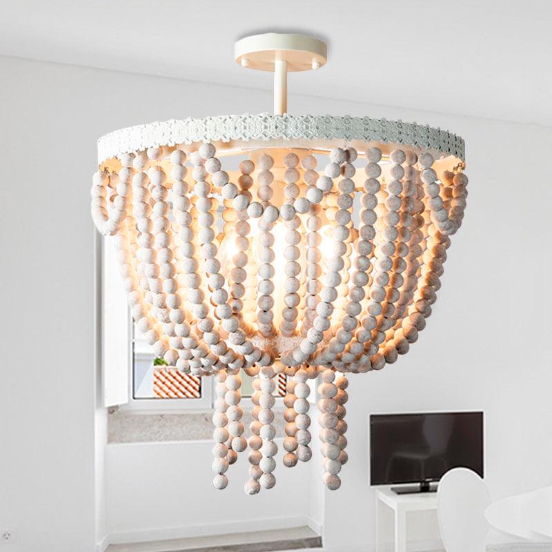 Beaded Bowl Shape Ceiling Pendant French Country 4 Lights Chandelier Lamp - Rebooters