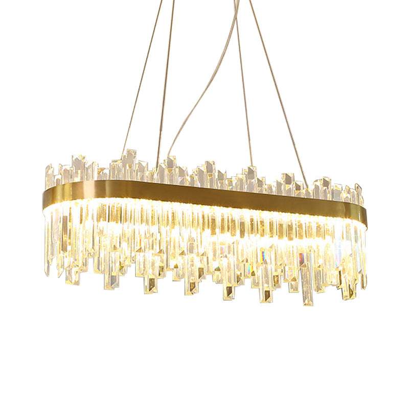 Oval Dining Room Hanging Lamp Kit Three Side Crystal Rod Chandelier Light in Gold - Rebooters