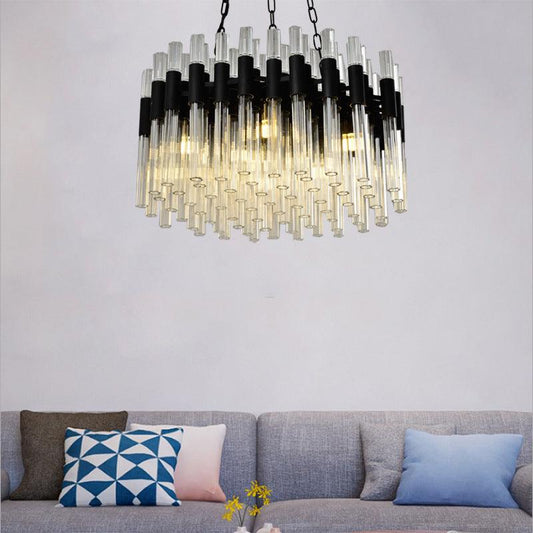 8 Lights Living Hanging Lamp Kit Modern Black Chandelier - Rebooters