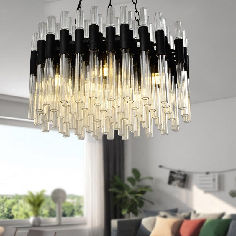 8 Lights Living Hanging Lamp Kit Modern Black Chandelier - Rebooters