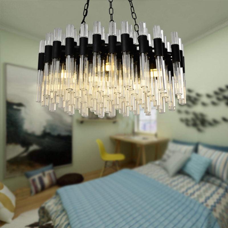 8 Lights Living Hanging Lamp Kit Modern Black Chandelier - Rebooters