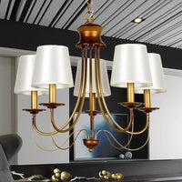 3/5/6 Lights Brass Finish Hanging Chandelier with White Shade - Rebooters