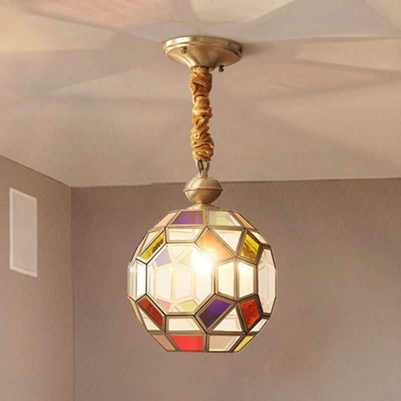 1 Bulb Faceted Disco Ball Pendant Colonial Brass Ceiling Lamp | Rebooters - Rebooters