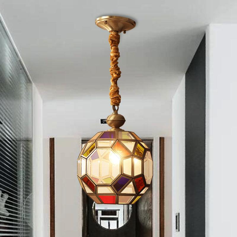 1 Bulb Faceted Disco Ball Pendant Colonial Brass Ceiling Lamp | Rebooters - Rebooters