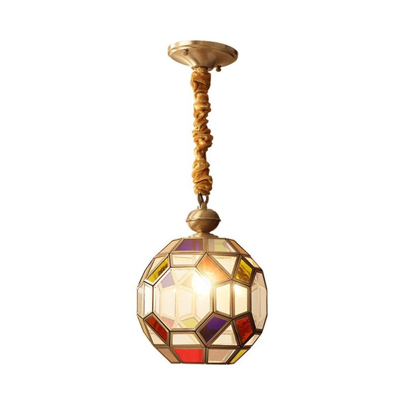 1 Bulb Faceted Disco Ball Pendant Colonial Brass Ceiling Lamp | Rebooters - Rebooters