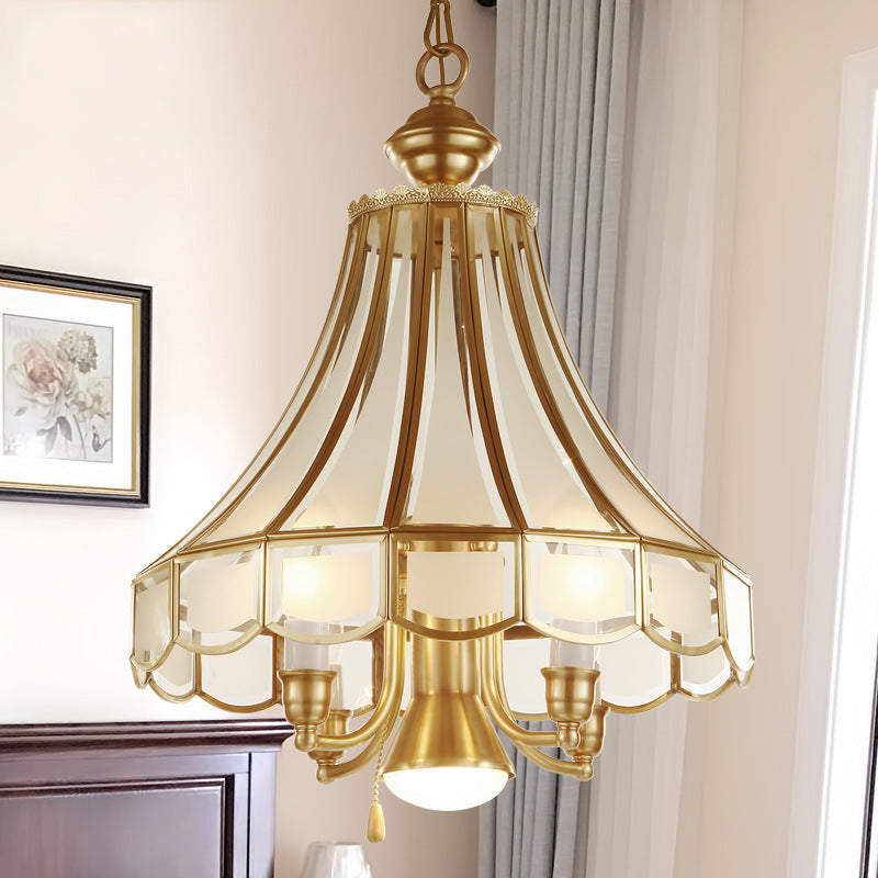 Frosted Glass Bell Chandelier Lamp Traditional 5-Light Brass - Rebooters