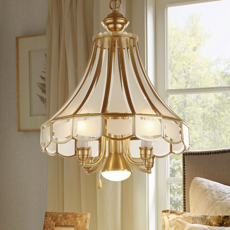Frosted Glass Bell Chandelier Lamp Traditional 5-Light Brass - Rebooters