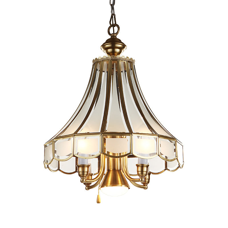 Frosted Glass Bell Chandelier Lamp Traditional 5-Light Brass - Rebooters