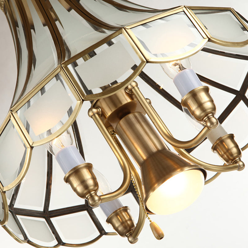 Frosted Glass Bell Chandelier Lamp Traditional 5-Light Brass - Rebooters