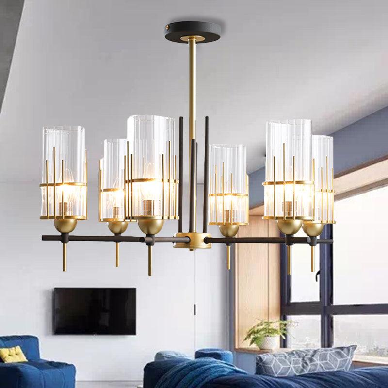 6-Head Black And Gold Chandelier Pendant Lamp Clear Glass - Rebooters