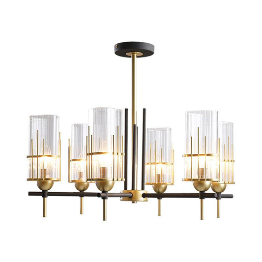 6-Head Black And Gold Chandelier Pendant Lamp Clear Glass - Rebooters