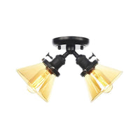2 Heads Restaurant Ceiling Light Fixture Vintage Black Bronze Semi Flush Mount with Amber Clear Glass Shade - Rebooters