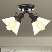 2 Heads Restaurant Ceiling Light Fixture Vintage Black Bronze Semi Flush Mount with Amber Clear Glass Shade - Rebooters