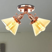 2 Heads Restaurant Ceiling Light Fixture Vintage Black Bronze Semi Flush Mount with Amber Clear Glass Shade - Rebooters