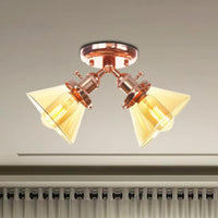 2 Heads Restaurant Ceiling Light Fixture Vintage Black Bronze Semi Flush Mount with Amber Clear Glass Shade - Rebooters