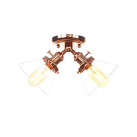 2 Heads Restaurant Ceiling Light Fixture Vintage Black Bronze Semi Flush Mount with Amber Clear Glass Shade - Rebooters