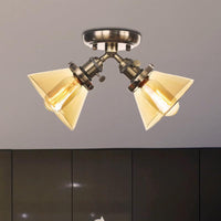 2 Heads Restaurant Ceiling Light Fixture Vintage Black Bronze Semi Flush Mount with Amber Clear Glass Shade - Rebooters